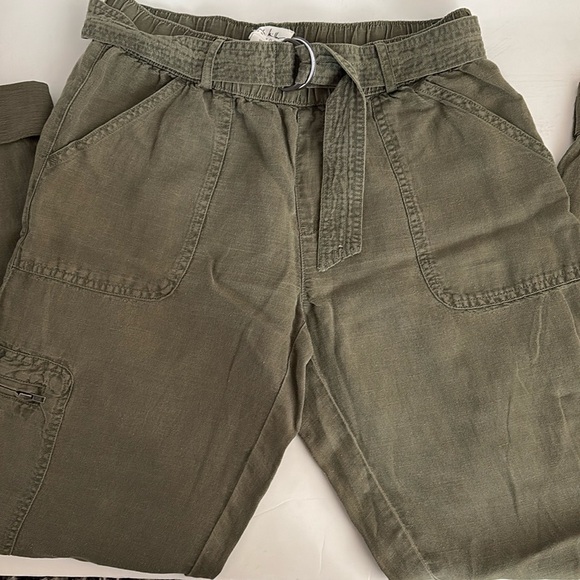 Nicole Miller olive green cuffed cargo style elastic waist linen Ilene pants - Picture 1 of 14